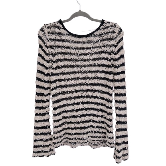 Free People Sweater Boho Fuzzy Stripe Pullover Bell Sleeve Ivory Black M - Picture 3 of 7